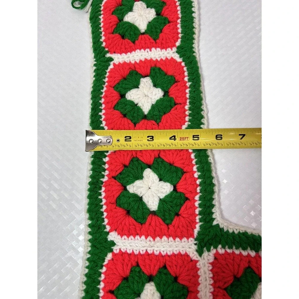 Granny Square Crochet‎ Christmas Stocking Red Green 18” Vtg Hand Made Crafted